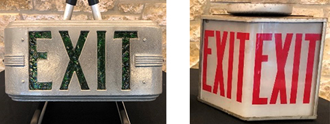 1940s Art Deco Cube Lit Exit Sign with red letters