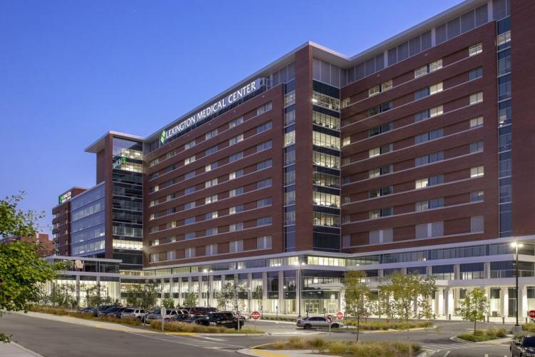 Exterior of Lexington Medical Center lit with commercial outdoor lighting