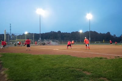 A well lit ball field